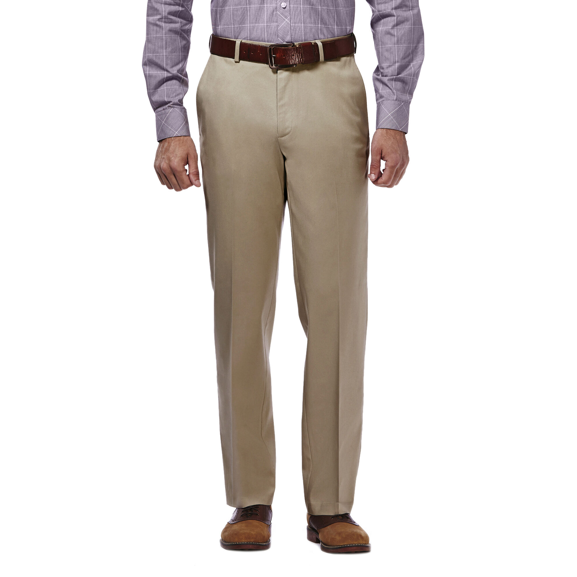 haggar men's premium no iron khaki classic fit expandable waist flat front pant